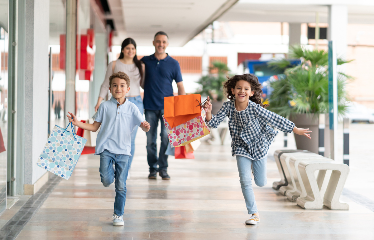 Family at shops